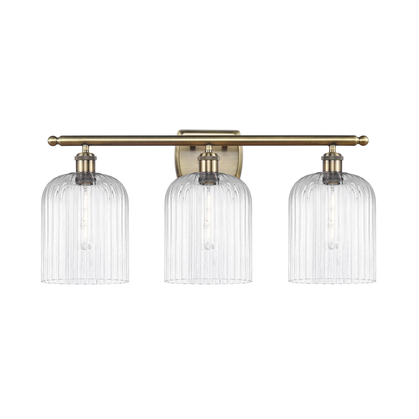 Innovations Bridal Veil 25in 3-Light Bath Vanity | Art Nouveau Antique Brass Steel and Clear Ribbed Glass | Bathroom Vanity | Model 516-3W-AB-G559-8CL