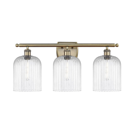 Innovations Bridal Veil 25in 3-Light Bath Vanity | Art Nouveau Antique Brass Steel and Clear Ribbed Glass | Bathroom Vanity | Model 516-3W-AB-G559-8CL