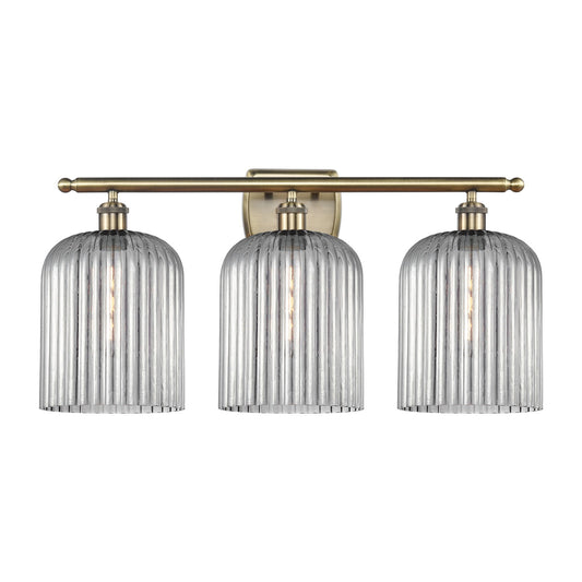 Innovations Bridal Veil 25in 3-Light Bath Vanity | Art Nouveau Antique Brass and Light Smoke Ribbed Glass | Bathroom Vanity & | Model 516-3W-AB-G559-8SM
