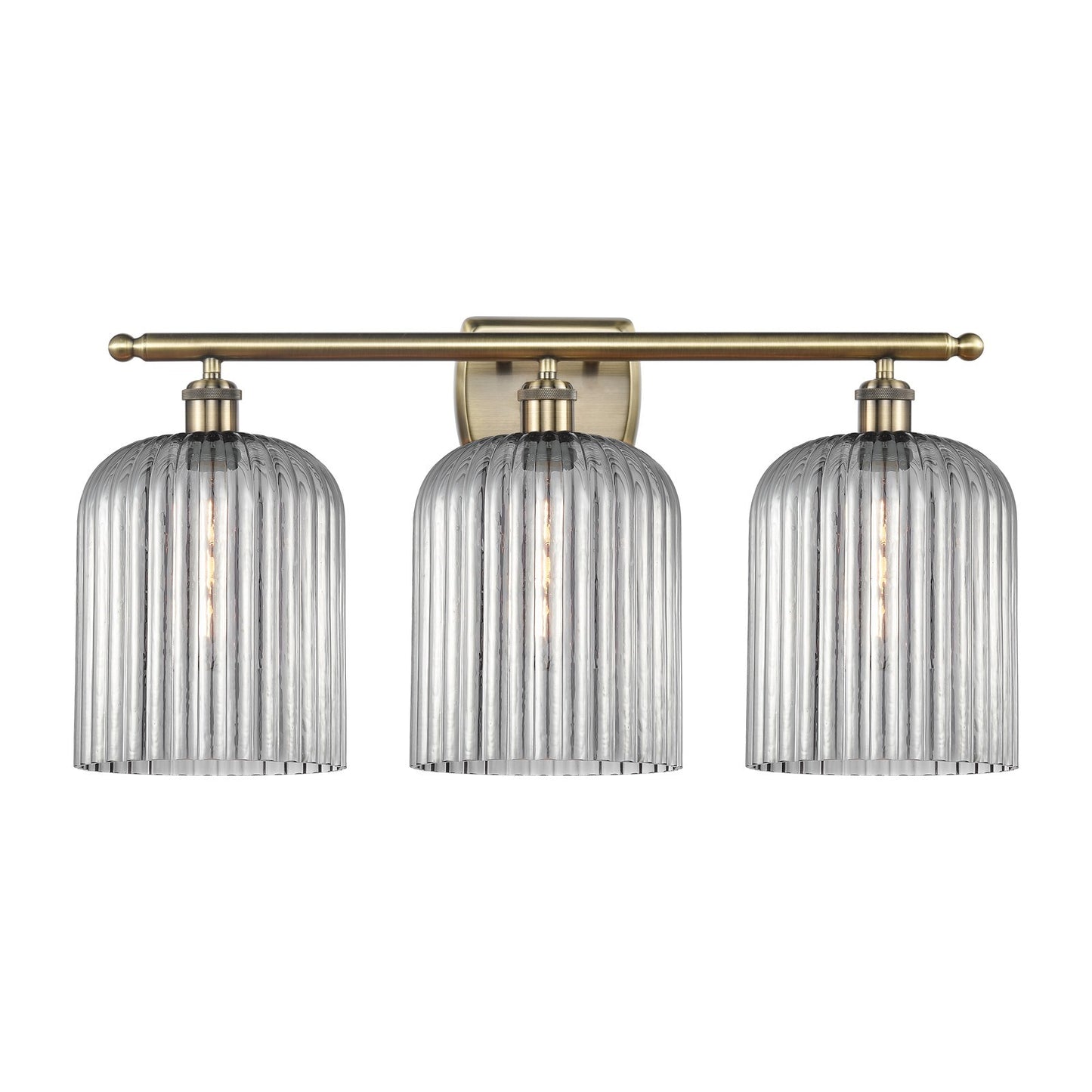 Innovations Bridal Veil 25in 3-Light Bath Vanity | Art Nouveau Antique Brass and Light Smoke Ribbed Glass | Bathroom Vanity & | Model 516-3W-AB-G559-8SM