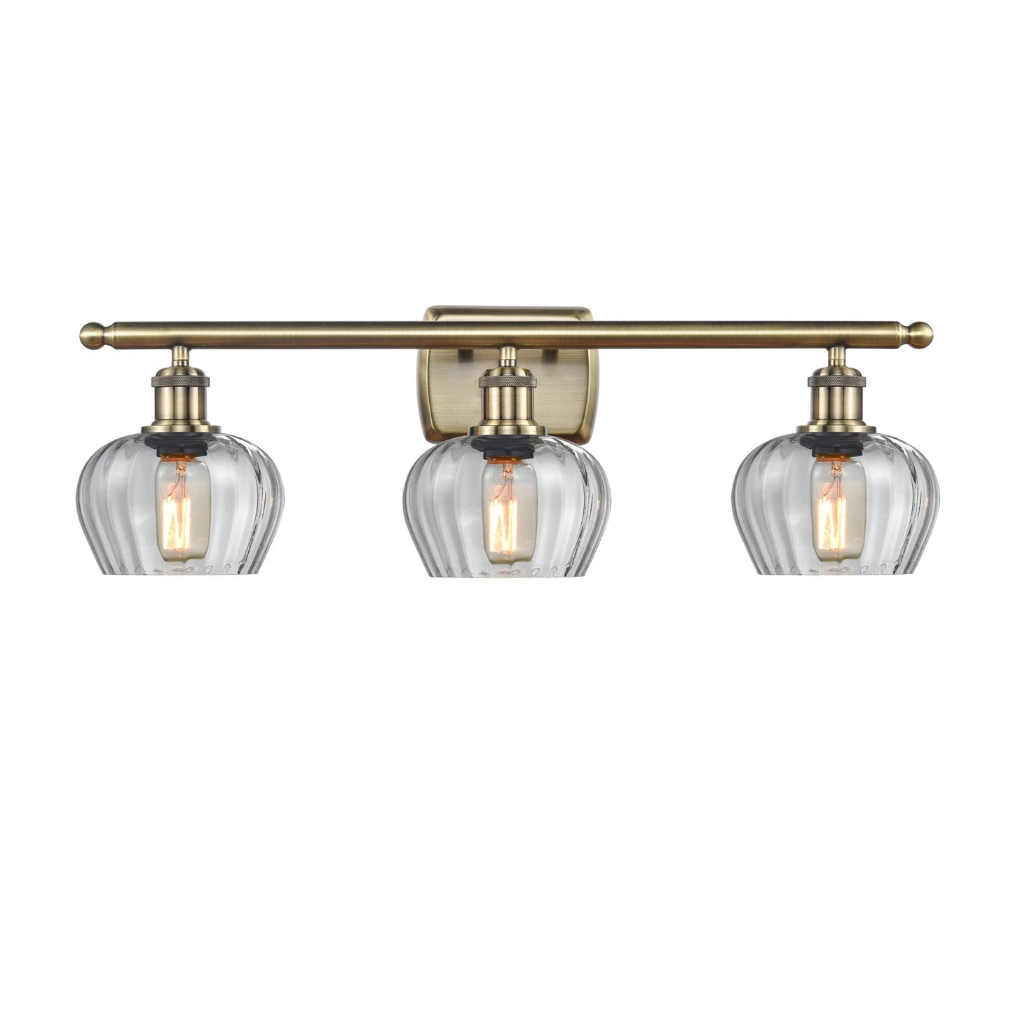 Innovations Fenton 27in 3-Light Bath Vanity Light | Industrial Antique Brass and Clear Ribbed Glass | Bathroom Vanity | 26.5 x 8.5 in | Model 516-3W-AB-G92