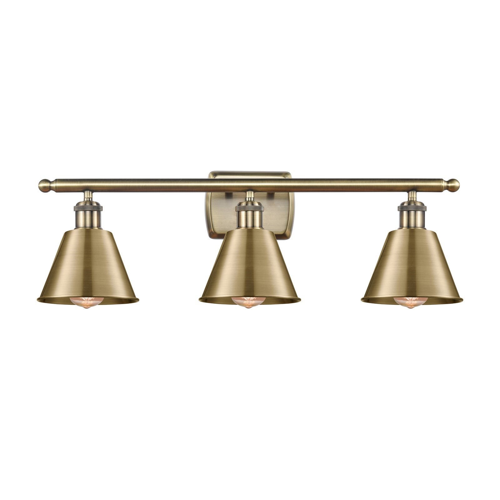 Innovations Smithfield 27in 3-Light Bath Vanity Light | Industrial Antique Brass Steel and Cast Brass Metal Shade | Bathroom Vanity | Model 516-3W-AB-M8