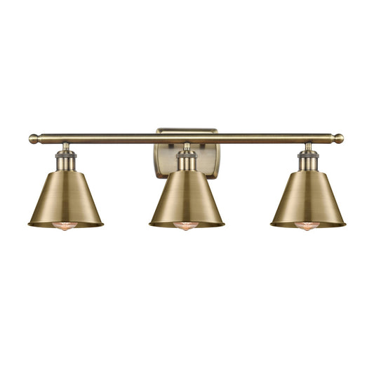 Innovations Smithfield 27in 3-Light Bath Vanity | Industrial Farmhouse Antique Brass Steel and Cast Brass with Antique Brass | Model 516-3W-AB-M8-LED
