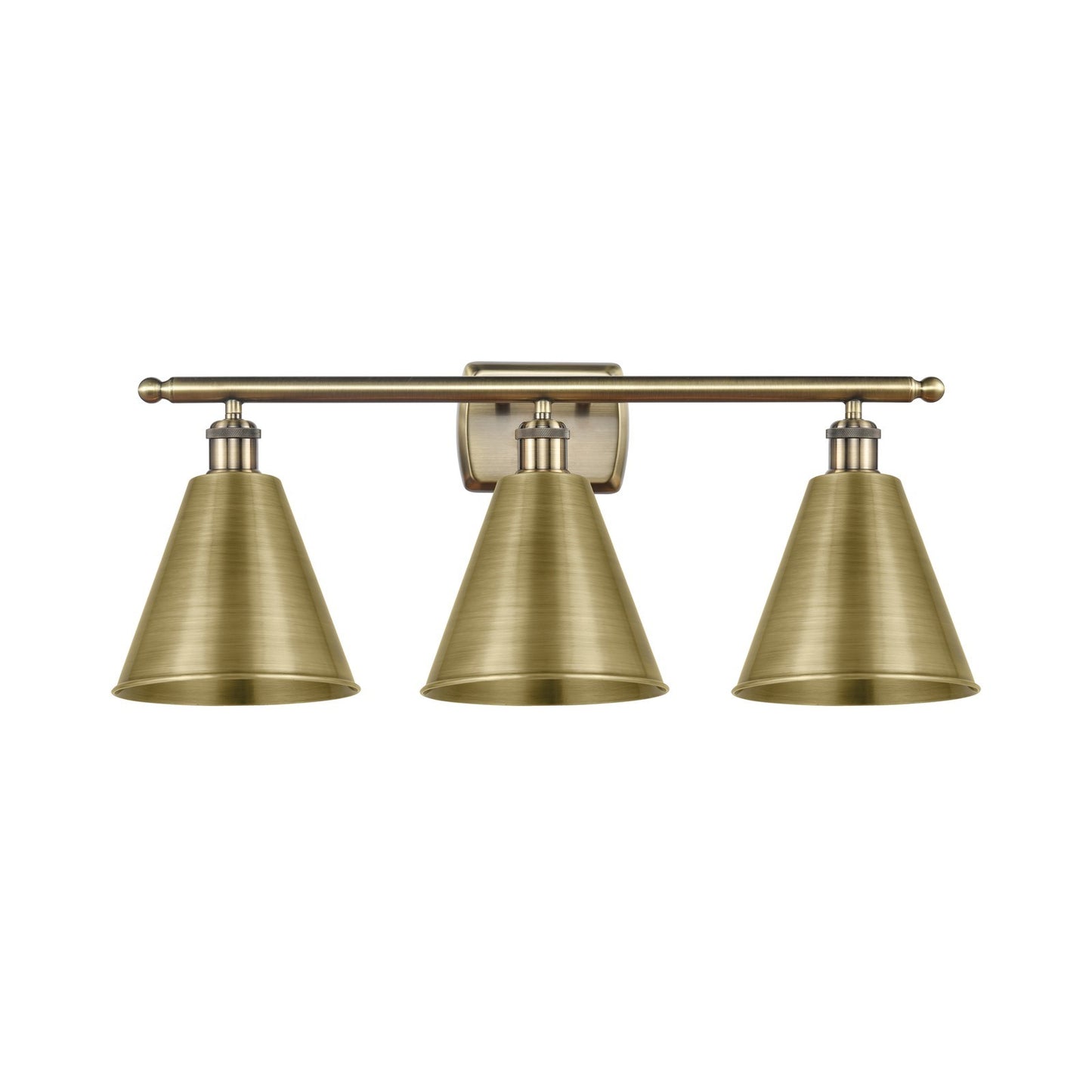 Innovations Berkshire 28in 3-Light Bath Vanity Light | Industrial Antique Brass Steel and Antique Brass Metal Shade | Bathroom | Model 516-3W-AB-MBC-8-AB