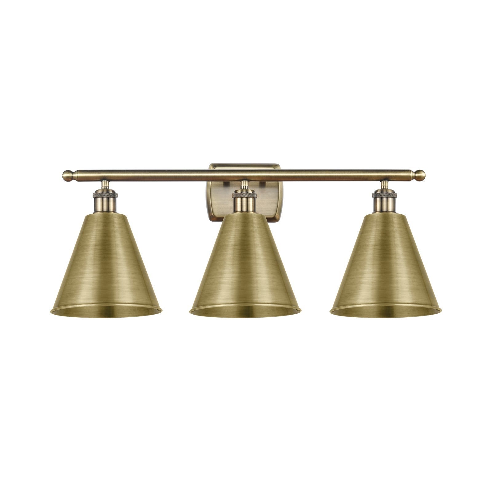 Innovations Berkshire 28in 3-Light Bath Vanity Light | Industrial Antique Brass Steel and Antique Brass Metal Shade | Bathroom | Model 516-3W-AB-MBC-8-AB