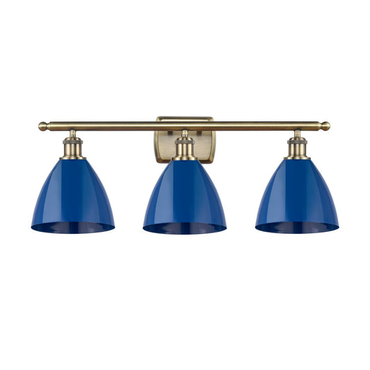 Innovations Plymouth 28in 3-Light Bath Vanity Light | Industrial Antique Brass Steel and Matte Blue Metal Shade | Bathroom | Model 516-3W-AB-MBD-75-BL-LED