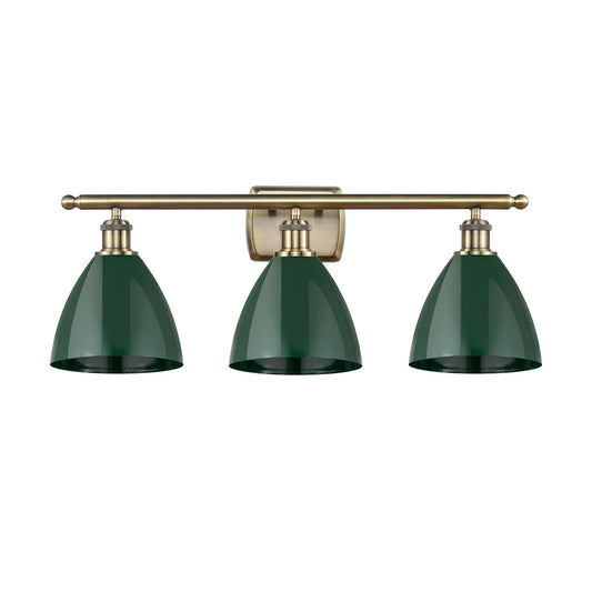 Innovations Plymouth 28in 3-Light Bath Vanity Light | Industrial Antique Brass and Matte Green Metal | Kitchen & Bathroom | Model 516-3W-AB-MBD-75-GR-LED