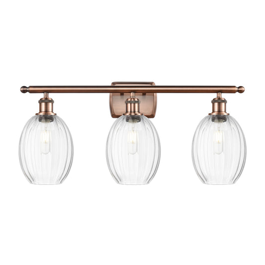 Innovations Preston Bulb 26in 3-Light Bath Vanity Light | Industrial Antique Copper and Clear Glass | Damp Rated Bathroom | Model 516-3W-AC-G459-6CL