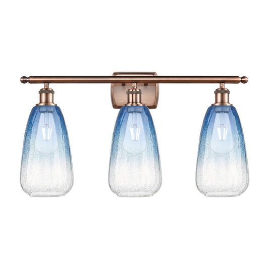 Innovations Brookhaven Almond 26in 3-Light Bath Vanity Light | Industrial Antique Copper Steel and Sapphire Blue Glass | Model 516-3W-AC-G480-6SB