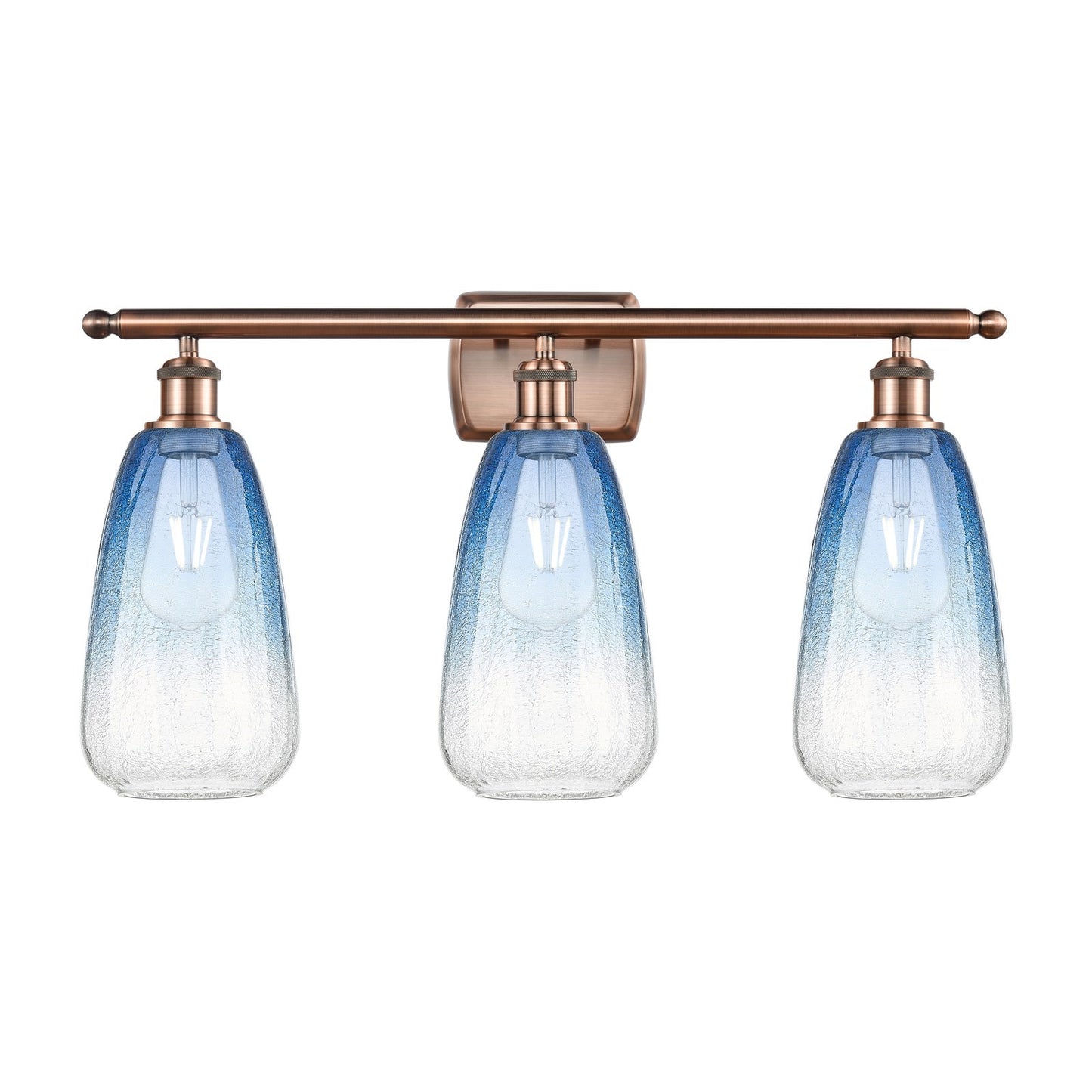 Innovations Brookhaven Almond 26in 3-Light Bath Vanity Light | Industrial Antique Copper Steel and Sapphire Blue Glass | Model 516-3W-AC-G480-6SB