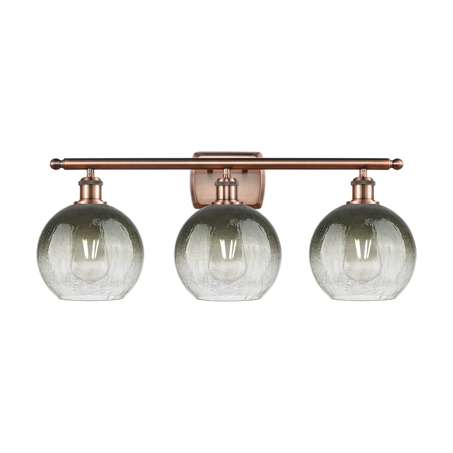 Innovations Brookhaven Globe 28in 3-Light Bath Vanity Light | Industrial Antique Copper Steel and Slate Glass | Bathroom Vanity | Model 516-3W-AC-G483-8SL