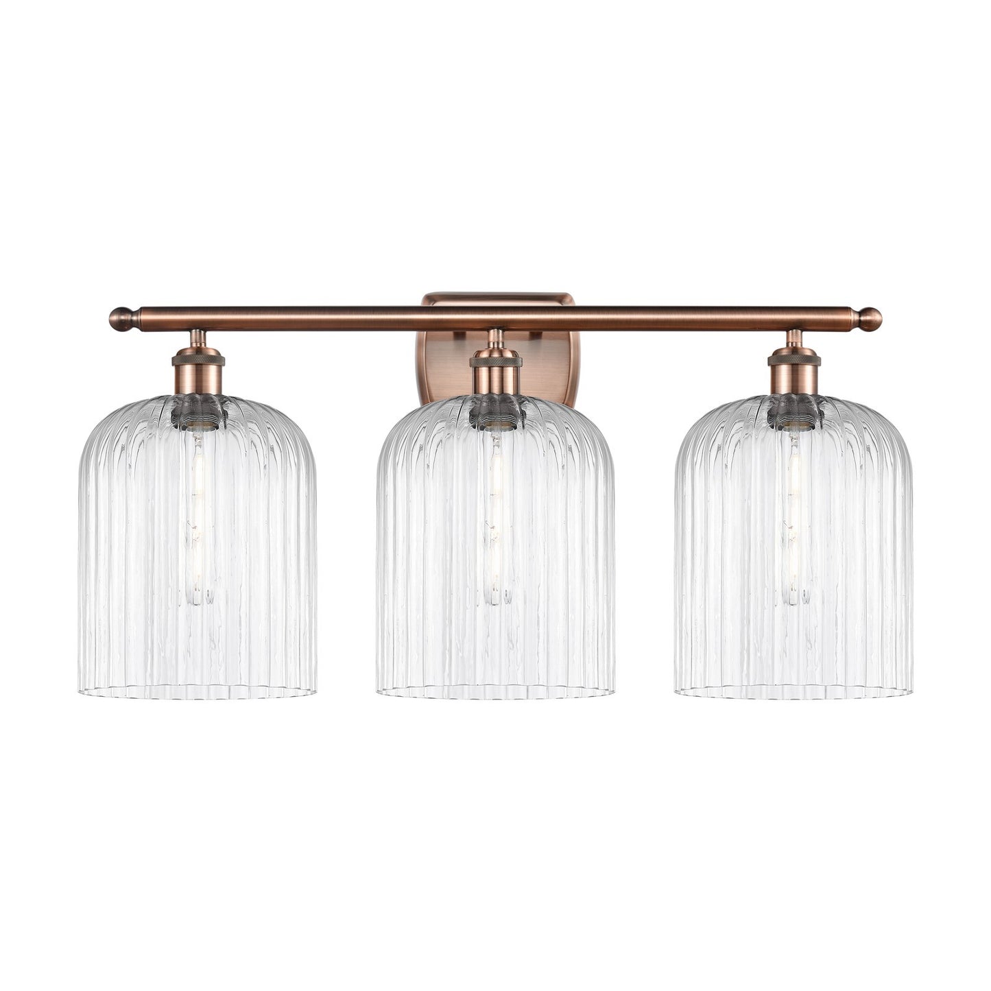 Innovations Bridal Veil 25in 3-Light Bath Vanity Light | Art Nouveau Antique Copper and Clear Ribbed Glass | Bathroom Vanity | Model 516-3W-AC-G559-8CL