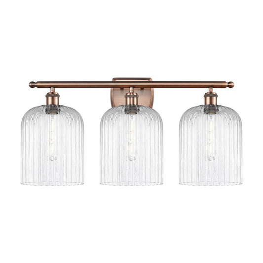 Innovations Bridal Veil 25in 3-Light Bath Vanity Light | Art Nouveau Antique Copper and Clear Ribbed Glass | Bathroom Vanity | Model 516-3W-AC-G559-8CL