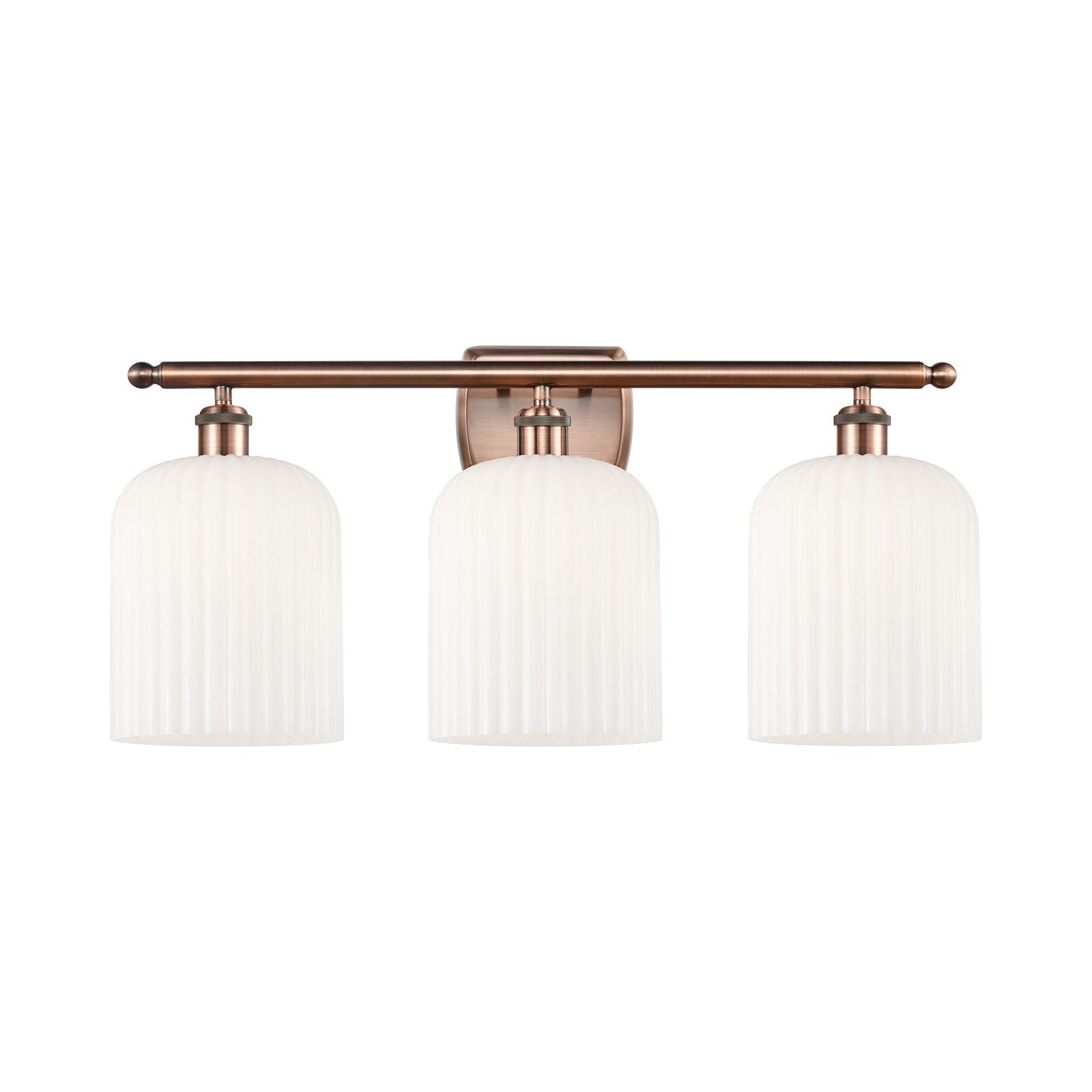 Innovations Bridal Veil 25in 3-Light Bath Vanity Light | Art Nouveau Industrial Antique Copper and Gloss White Ribbed Glass | Model 516-3W-AC-G559-8GWH