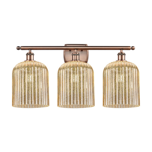 Innovations Bridal Veil 25in 3-Light Bath Vanity Light | Art Nouveau Antique Copper and Mercury Ribbed Glass | Damp-Rated | Model 516-3W-AC-G559-8ME