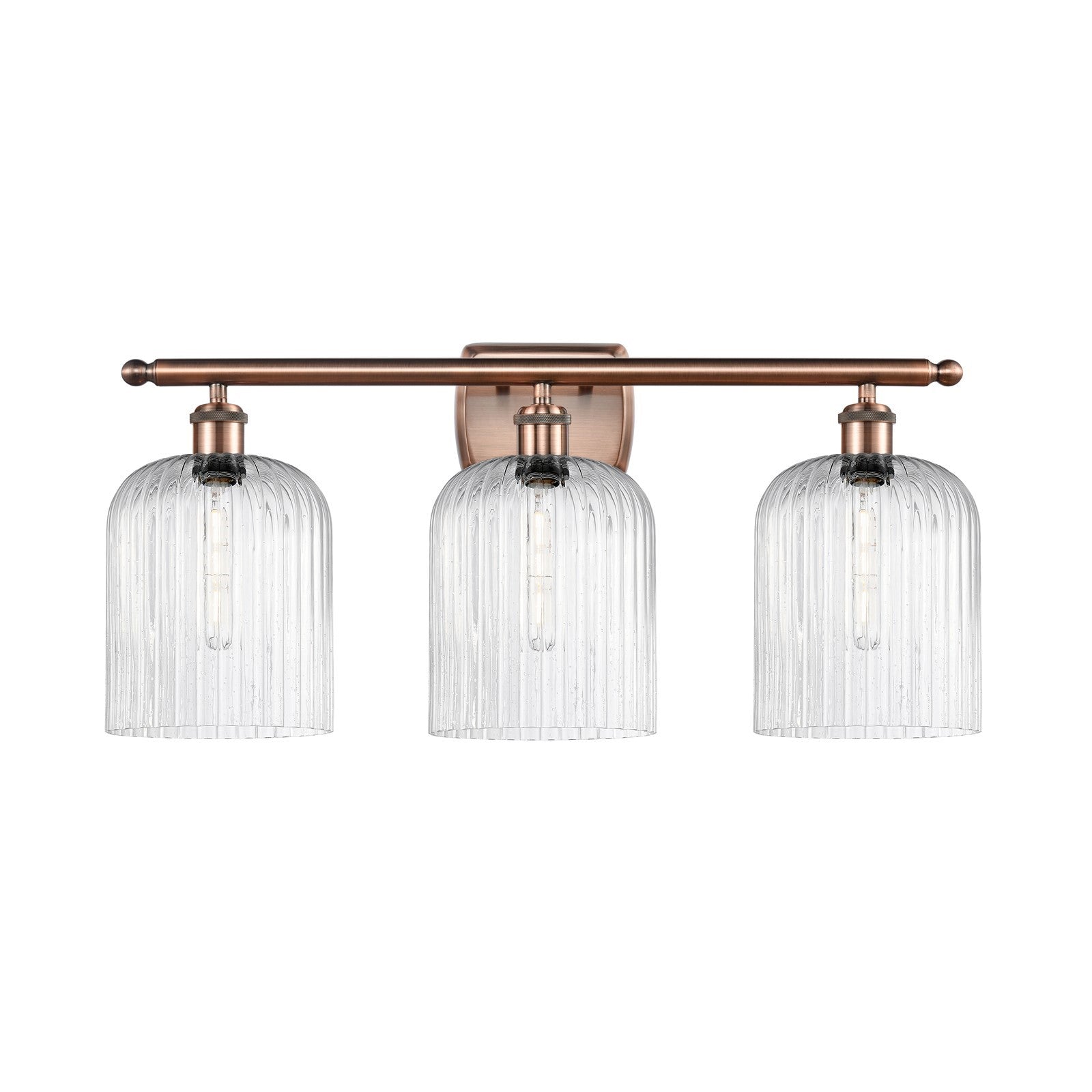 Innovations Bridal Veil 25in 3-Light Bath Vanity Light | Art Nouveau Antique Copper and Seedy Glass | Damp Rated Bathroom | Model 516-3W-AC-G559-8SDY