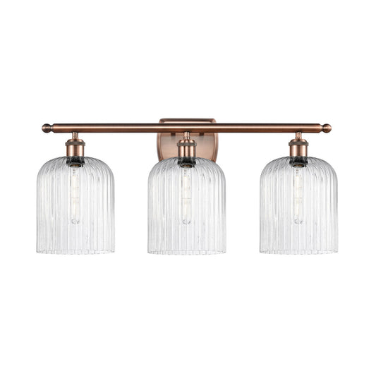 Innovations Bridal Veil 25in 3-Light Bath Vanity Light | Art Nouveau Antique Copper and Seedy Glass | Damp Rated Bathroom | Model 516-3W-AC-G559-8SDY