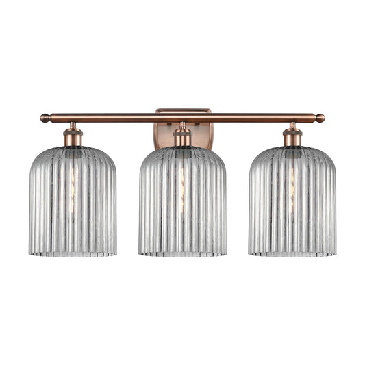 Innovations Bridal Veil 25in 3-Light Bath Vanity Light | Art Nouveau Antique Copper and Light Smoke Ribbed Glass | Bathroom | Model 516-3W-AC-G559-8SM