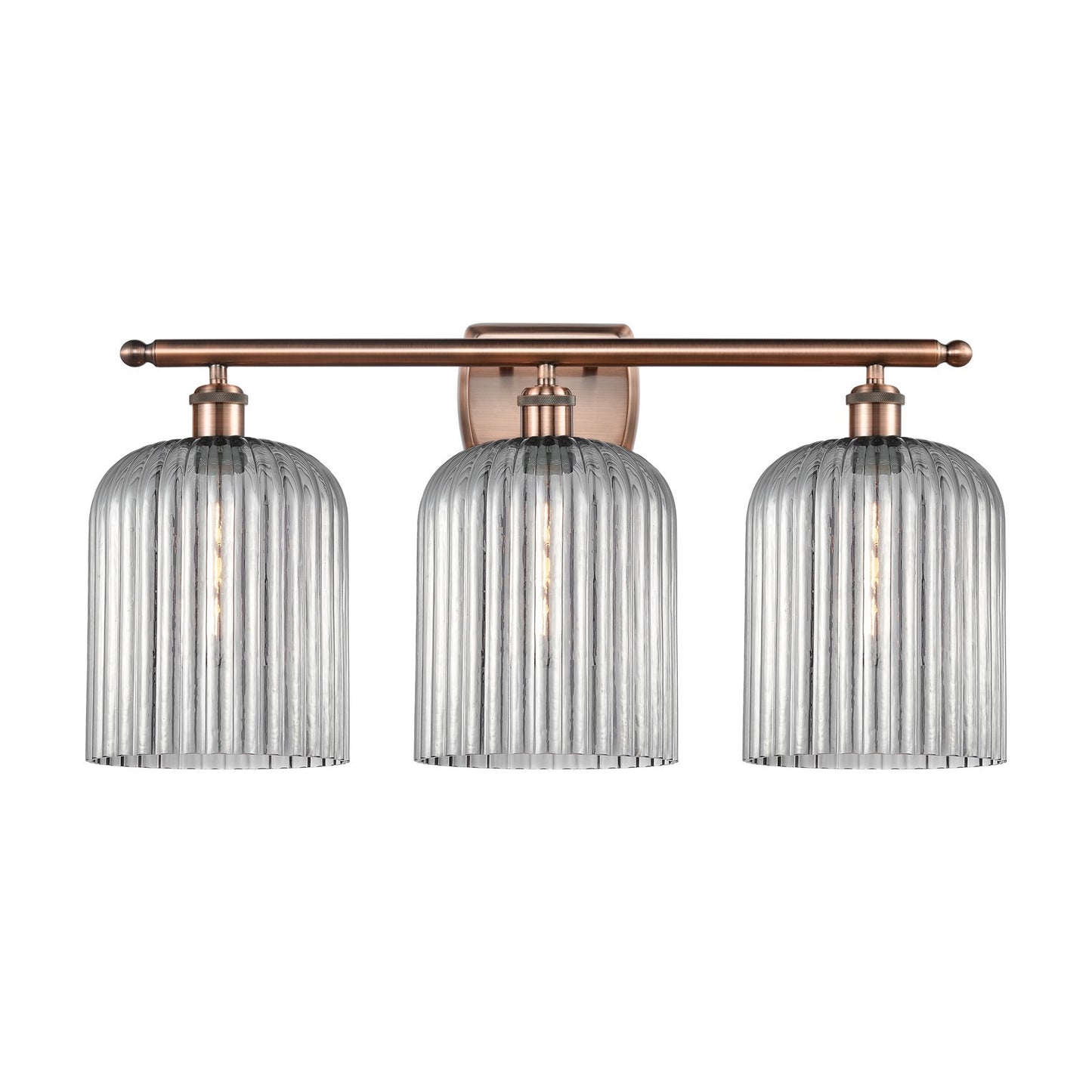 Innovations Bridal Veil 25in 3-Light Bath Vanity Light | Art Nouveau Antique Copper and Light Smoke Ribbed Glass | Bathroom | Model 516-3W-AC-G559-8SM