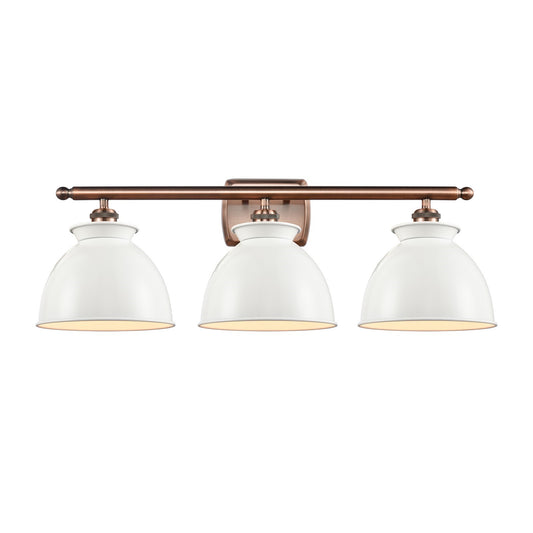 Innovations Adirondack 28in 3-Light Bath Vanity | Industrial Farmhouse Antique Copper and Glossy White Metal Shade | Bathroom | Model 516-3W-AC-M14-W-LED