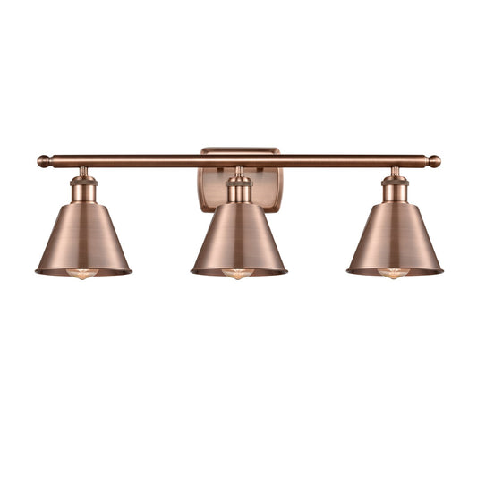 Innovations Smithfield 27in 3-Light Bath Vanity Light | Industrial Antique Copper Steel and Antique Copper Metal Shade | Bathroom | Model 516-3W-AC-M8