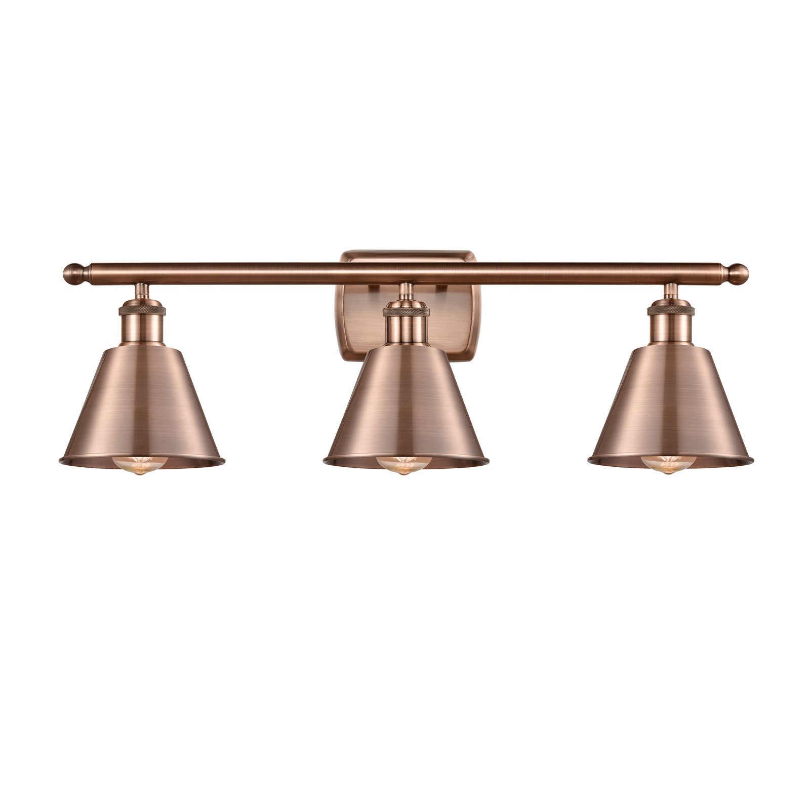 Innovations Smithfield 27in 3-Light Bath Vanity Light | Industrial Antique Copper Steel and Antique Copper Metal Shade | Bathroom | Model 516-3W-AC-M8-LED