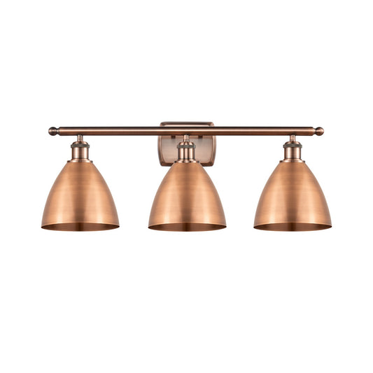 Innovations Bristol 28in 3-Light Bath Vanity Light | Industrial Antique Copper Steel and Cast Brass with Antique Copper | Model 516-3W-AC-MBD-75-AC-LED