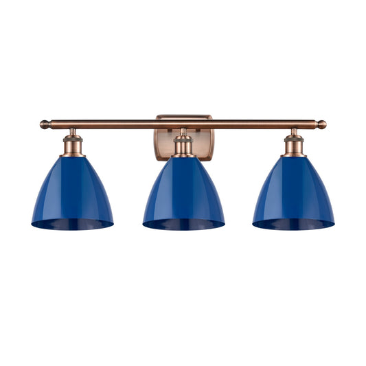 Innovations Plymouth 28in 3-Light Bath Vanity Light | Industrial Antique Copper and Matte Blue Metal Shade | Bathroom Vanity | Model 516-3W-AC-MBD-75-BL