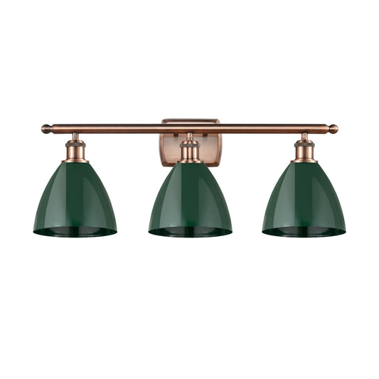 Innovations Plymouth 28in 3-Light Bath Vanity Light | Industrial Antique Copper and Matte Green Metal | Kitchen & Bathroom | Model 516-3W-AC-MBD-75-GR-LED