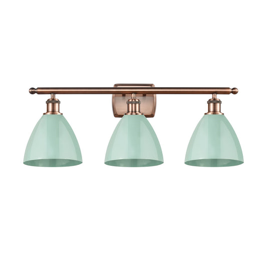 Innovations Plymouth 28in 3-Light Bath Vanity Light | Industrial Antique Copper Steel and Matte Seafoam Metal Shade | Bathroom | Model 516-3W-AC-MBD-75-SF