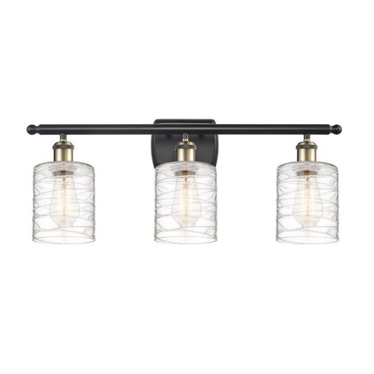 Innovations Cobbleskill 25in 3-Light Bath Vanity Light | Art Nouveau Industrial Black Antique Brass and Deco Swirl Glass | Model 516-3W-BAB-G1113