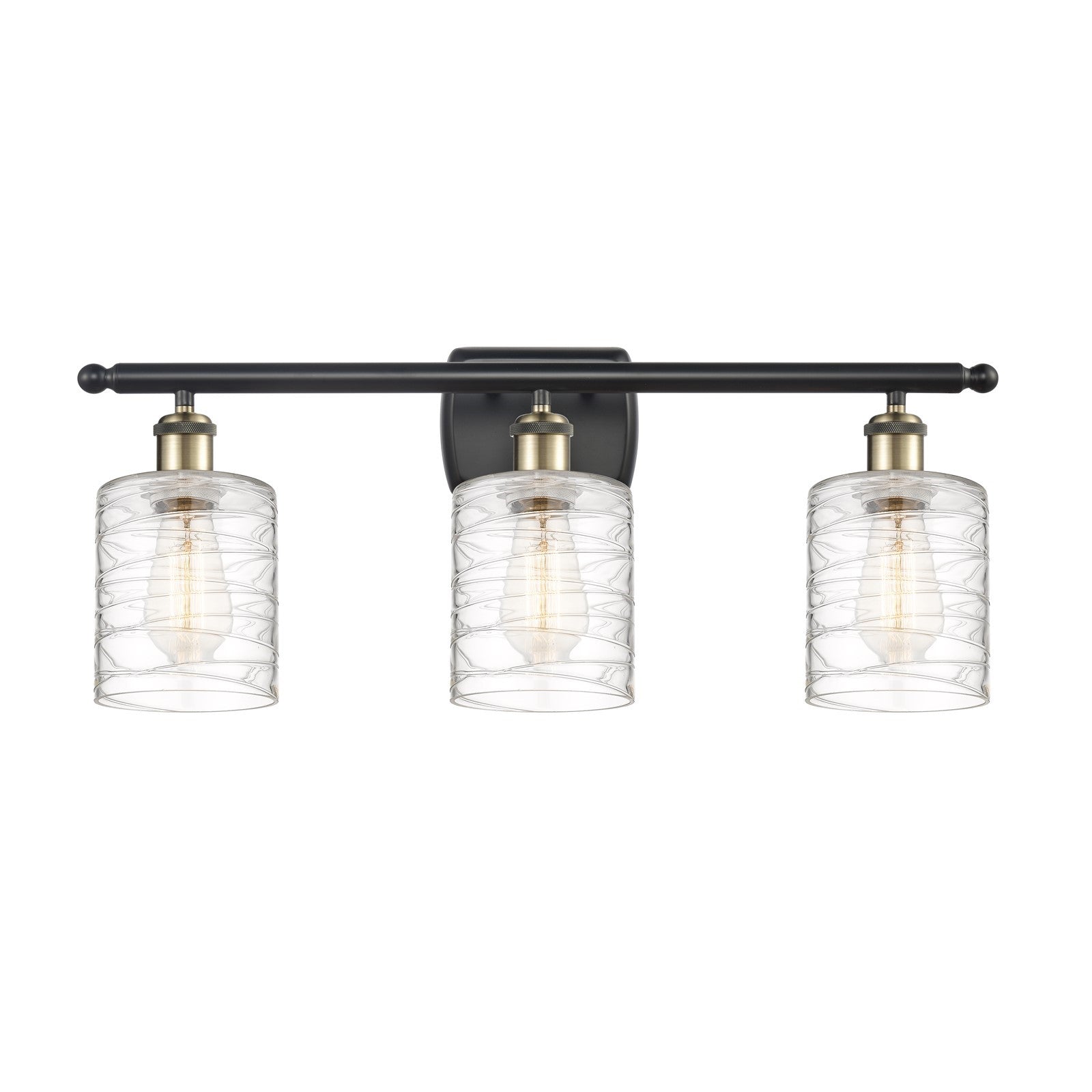 Innovations Cobbleskill 25in 3-Light Bath Vanity Light | Art Nouveau Industrial Black Antique Brass and Deco Swirl Glass | Model 516-3W-BAB-G1113