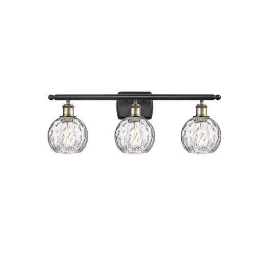 Innovations Athens Water Glass 26in 3-Light Bath Vanity Light | Industrial Black Antique Brass and Clear Water Glass | Model 516-3W-BAB-G1215-6-LED