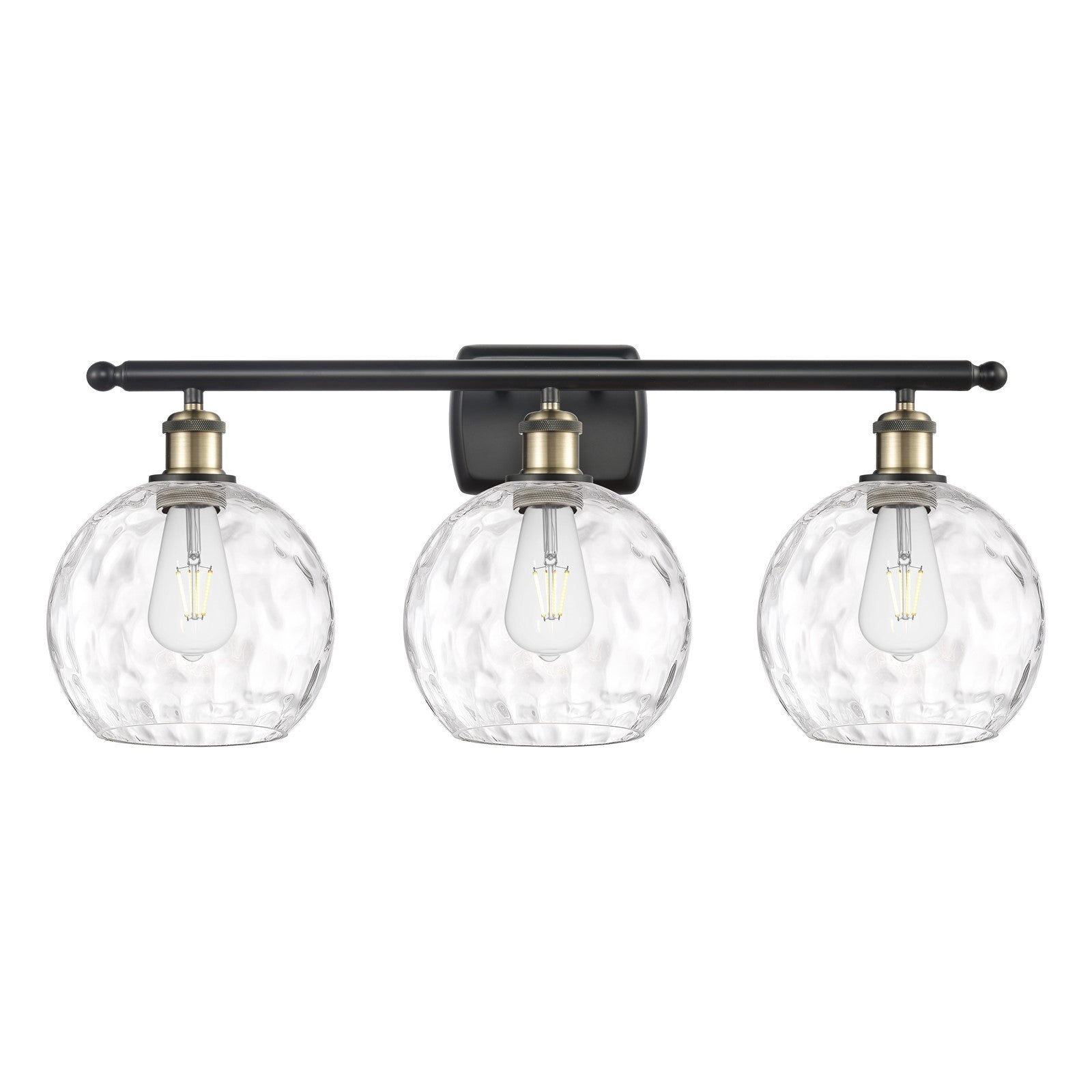 Innovations Athens Water Glass 28in 3-Light Bath Vanity Light | Industrial Black Antique Brass and Clear Glass | Damp-Rated | Model 516-3W-BAB-G1215-8