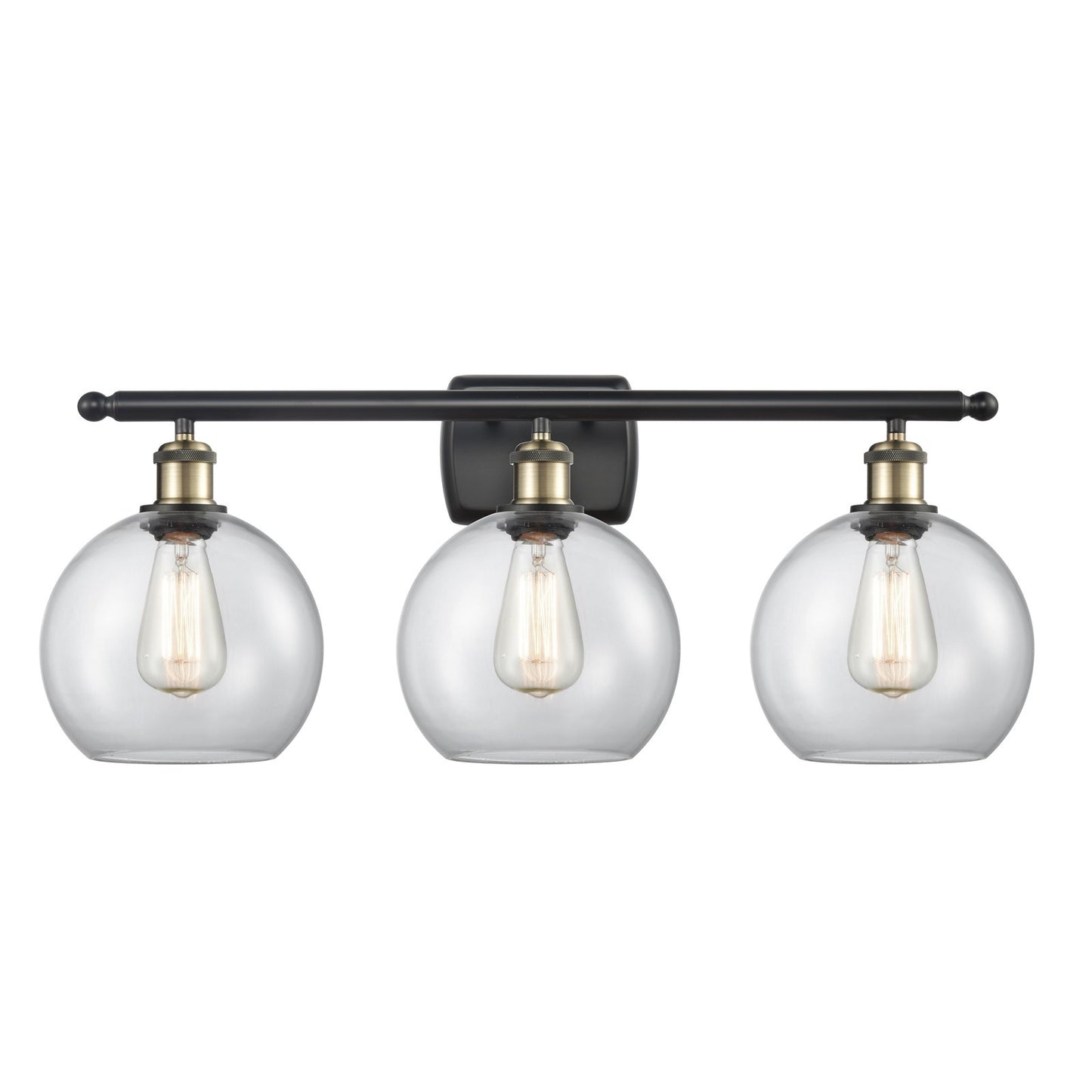 Innovations Athens 28in 3-Light Bath Vanity | Industrial Black Antique Brass Steel and Clear Glass | Bathroom Vanity & | Model 516-3W-BAB-G122-8-LED