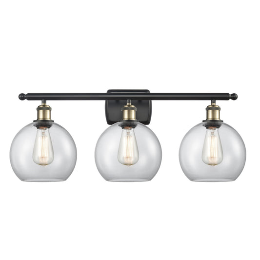 Innovations Athens 28in 3-Light Bath Vanity | Industrial Black Antique Brass Steel and Clear Glass | Bathroom Vanity & | Model 516-3W-BAB-G122-8-LED