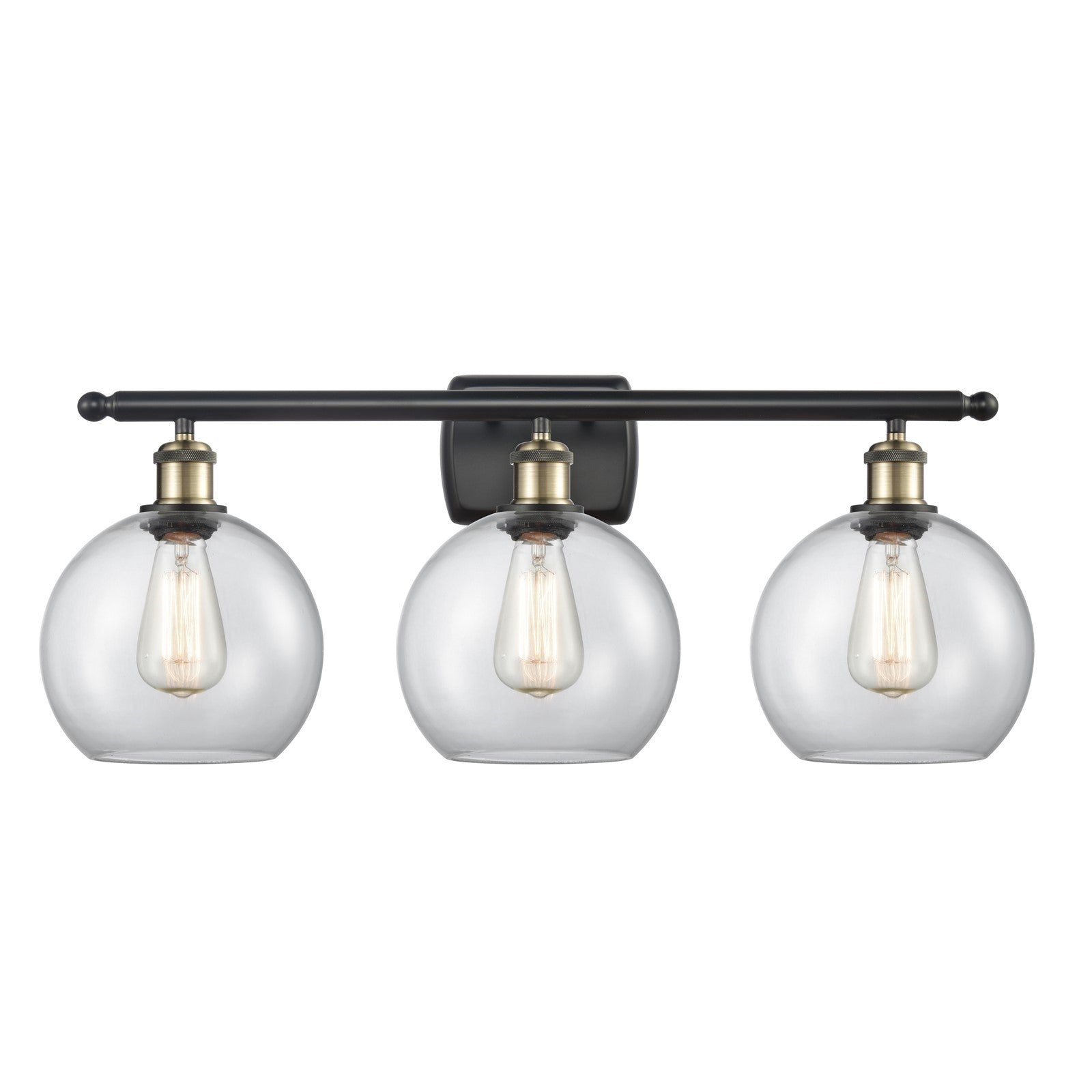 Innovations Athens 28in 3-Light Bath Vanity | Industrial Black Antique Brass Steel and Clear Glass | Bathroom Vanity & | Model 516-3W-BAB-G122-8-LED