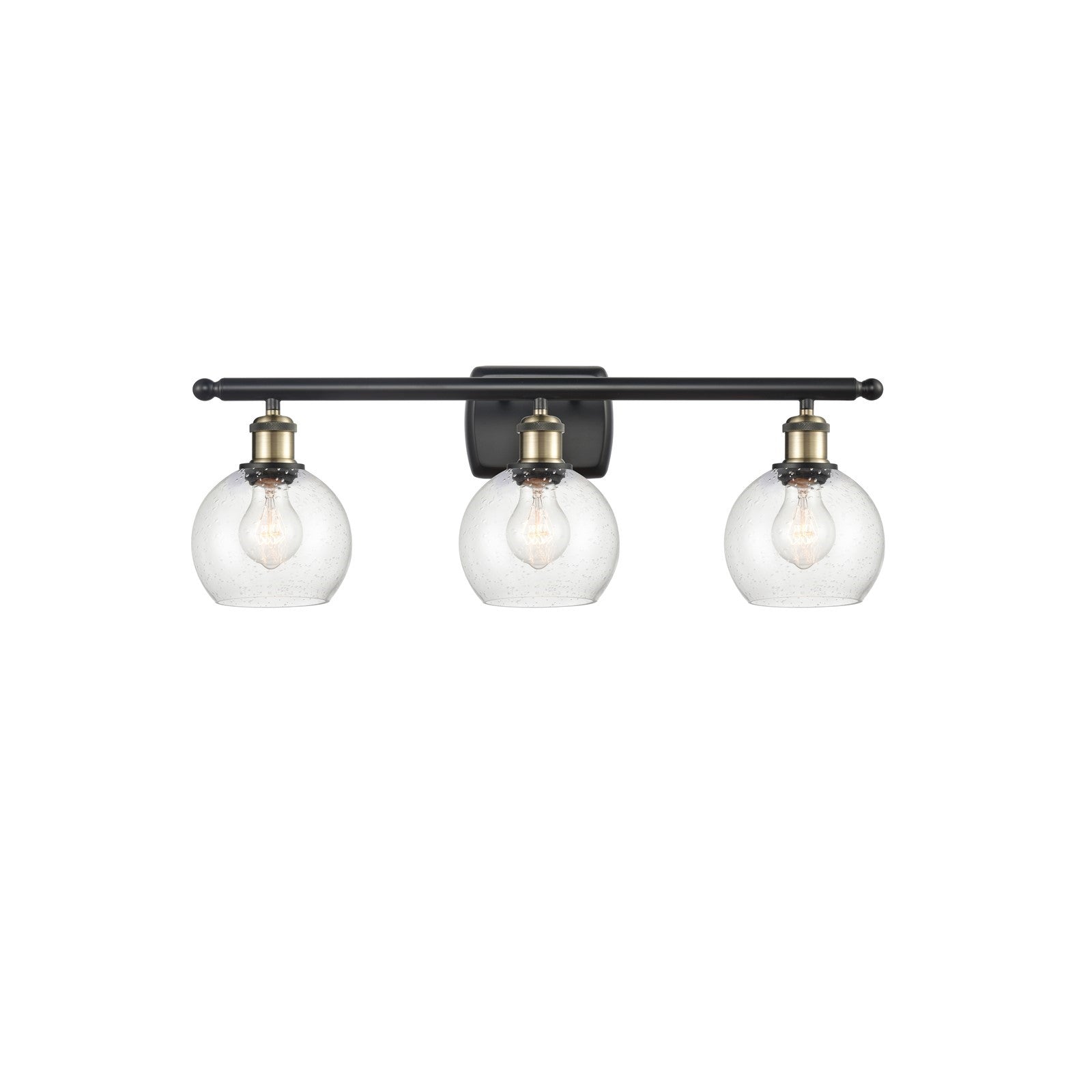 Innovations Athens 26in 3-Light Bath Vanity Light | Industrial Black Antique Brass and Seedy Glass | Bathroom Vanity | 25.88 | Model 516-3W-BAB-G124-6-LED