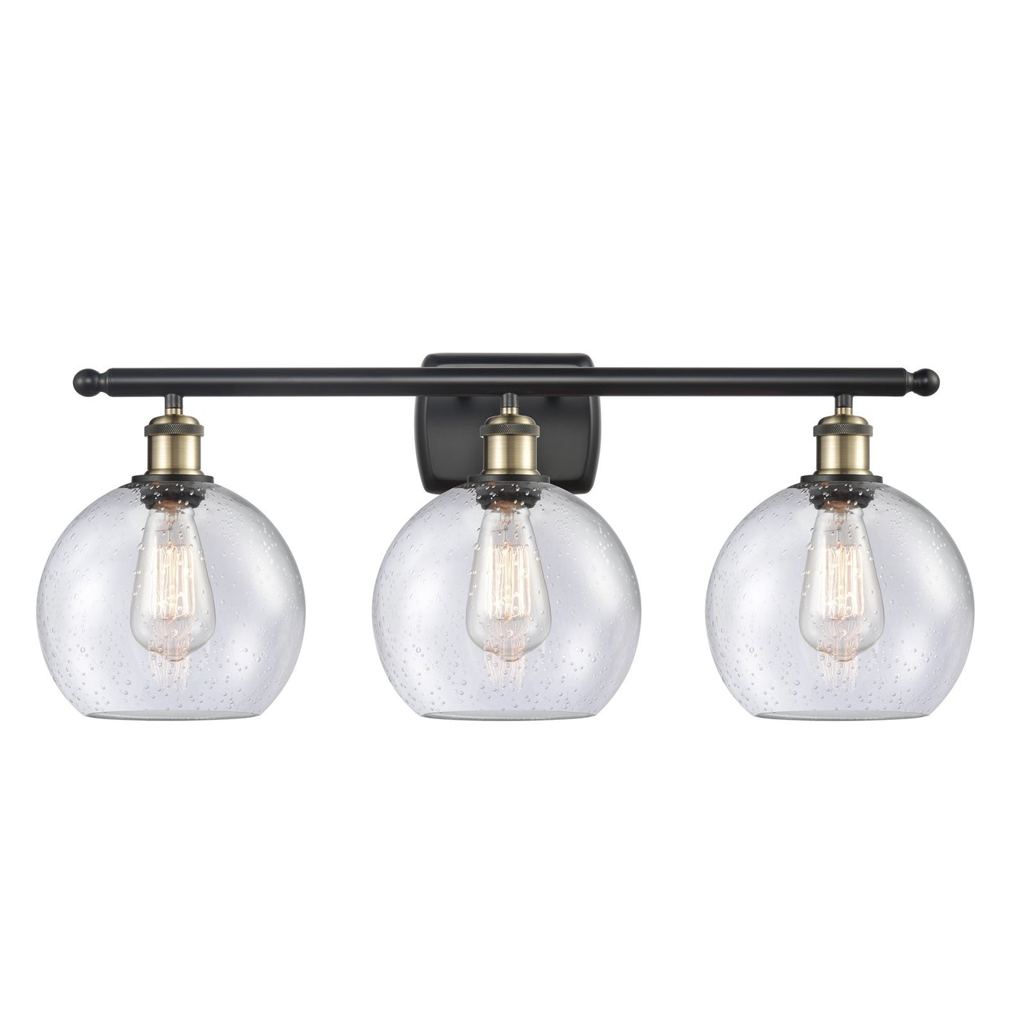 Innovations Athens 28in 3-Light Bath Vanity | Industrial Black Antique Brass and Seedy Glass | Bathroom Vanity & Powder Room | Model 516-3W-BAB-G124-8