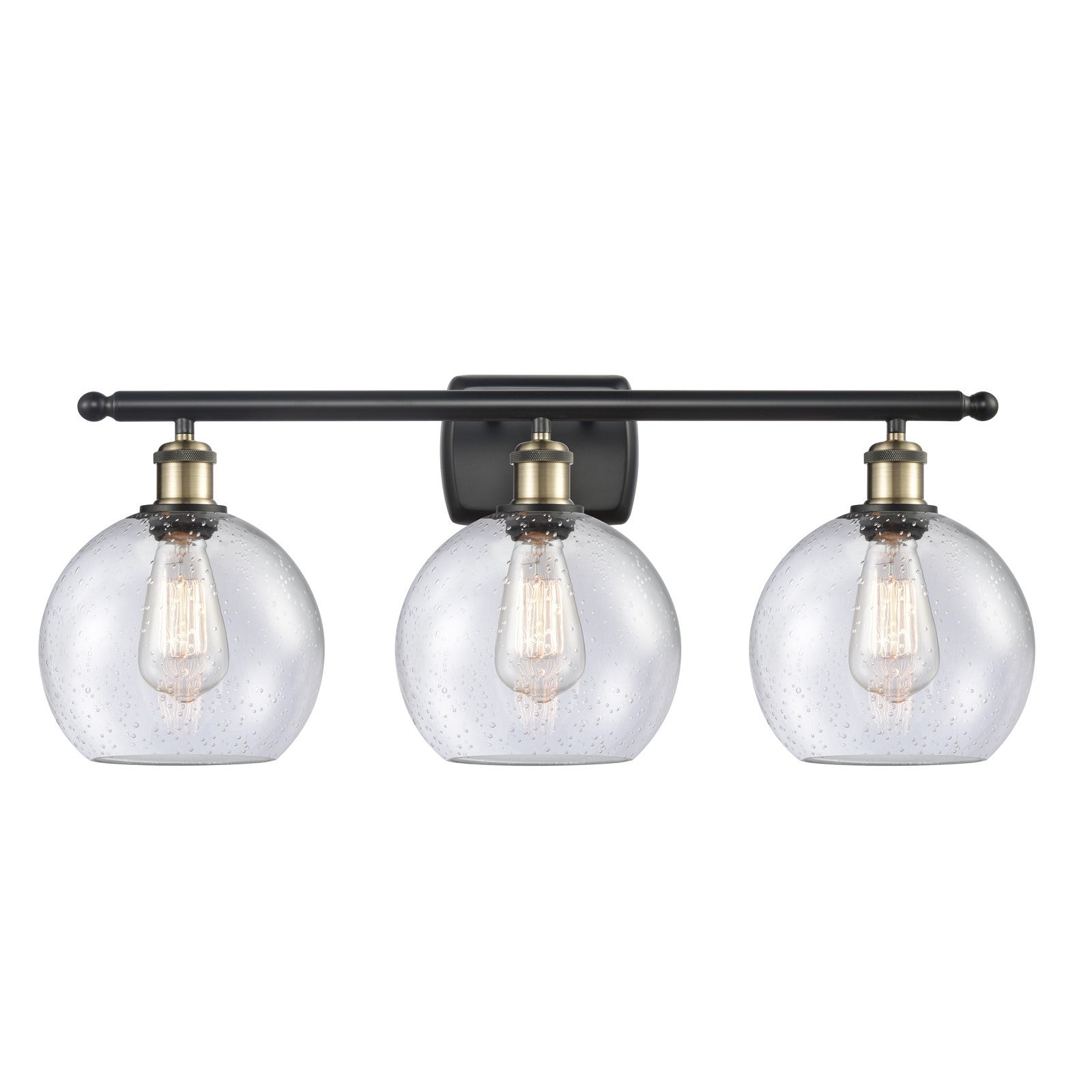 Innovations Athens 28in 3-Light Bath Vanity Light | Industrial Black Antique Brass and Seedy Glass | Bathroom Vanity | 28 x | Model 516-3W-BAB-G124-8-LED