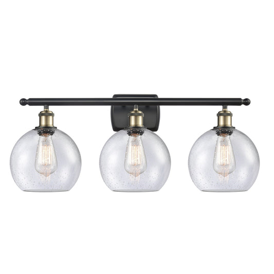 Innovations Athens 28in 3-Light Bath Vanity Light | Industrial Black Antique Brass and Seedy Glass | Bathroom Vanity | 28 x | Model 516-3W-BAB-G124-8-LED