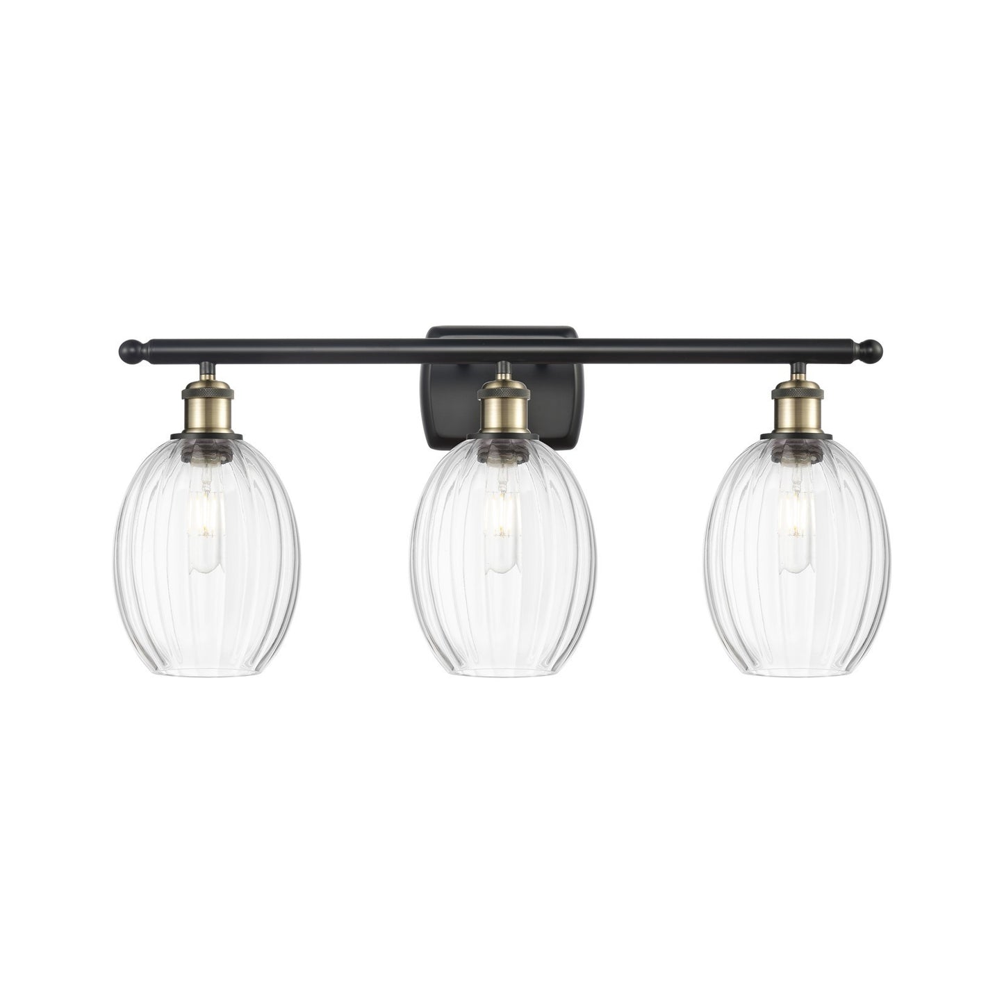 Innovations Preston Bulb 26in 3-Light Bath Vanity Light | Industrial Black Antique Brass and Clear Glass | Bathroom Vanity | Model 516-3W-BAB-G459-6CL