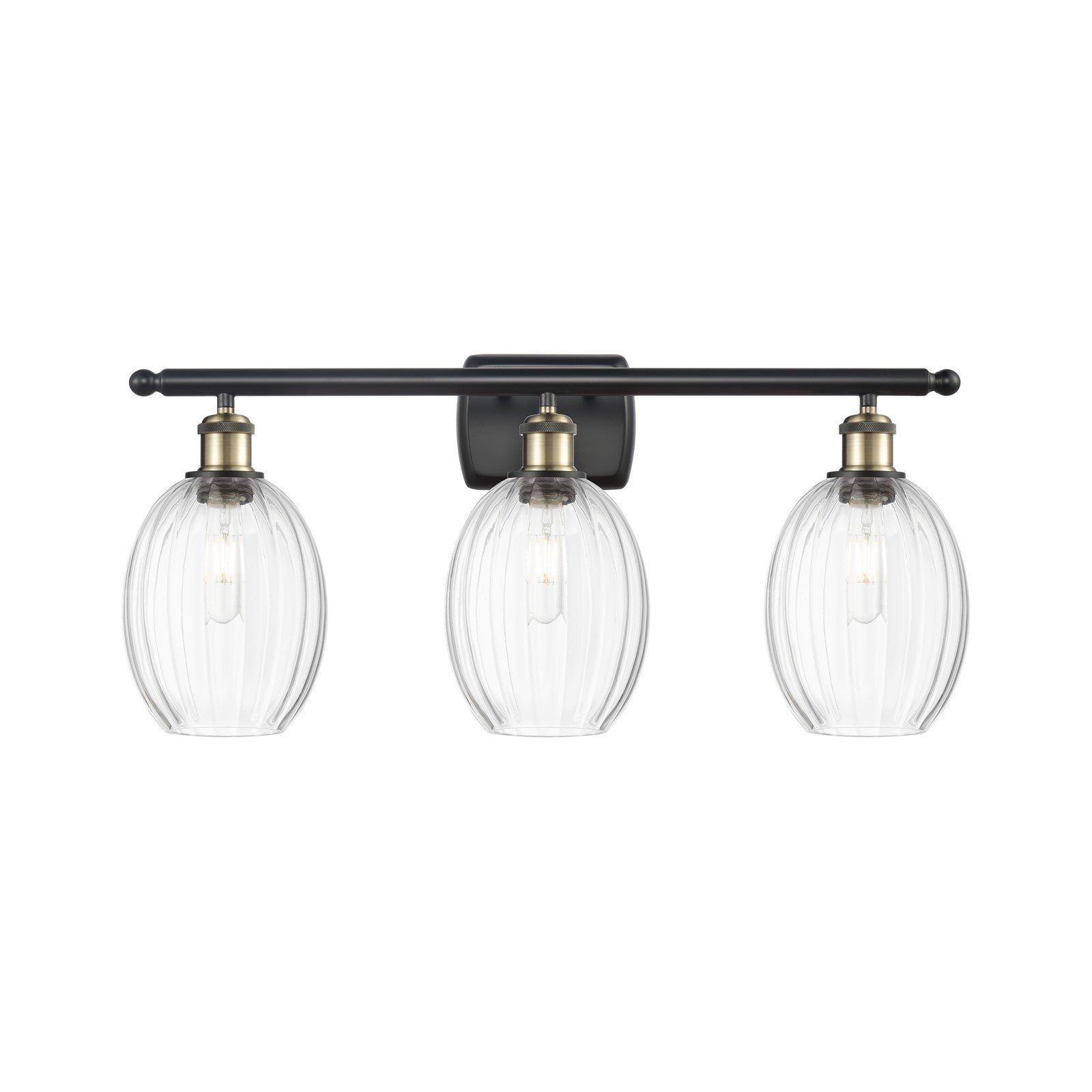 Innovations Preston Bulb 26in 3-Light Bath Vanity Light | Industrial Black Antique Brass and Clear Glass | Bathroom Vanity | Model 516-3W-BAB-G459-6CL