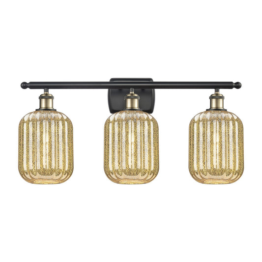Innovations Preston Cylinder 27in 3-Light Bath Vanity Light | Industrial Black Antique Brass and Mercury Glass | Bathroom | Model 516-3W-BAB-G460-7ME