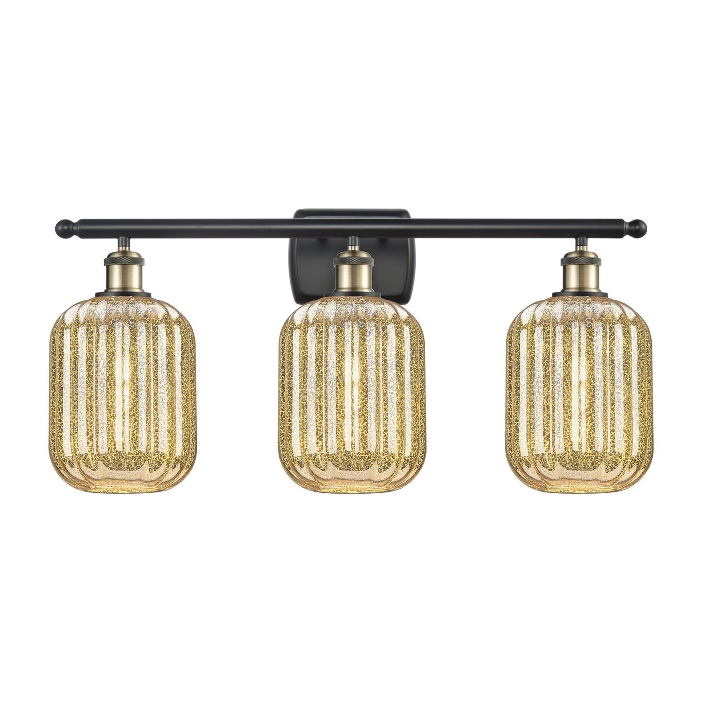 Innovations Preston Cylinder 27in 3-Light Bath Vanity Light | Industrial Black Antique Brass and Mercury Glass | Bathroom | Model 516-3W-BAB-G460-7ME