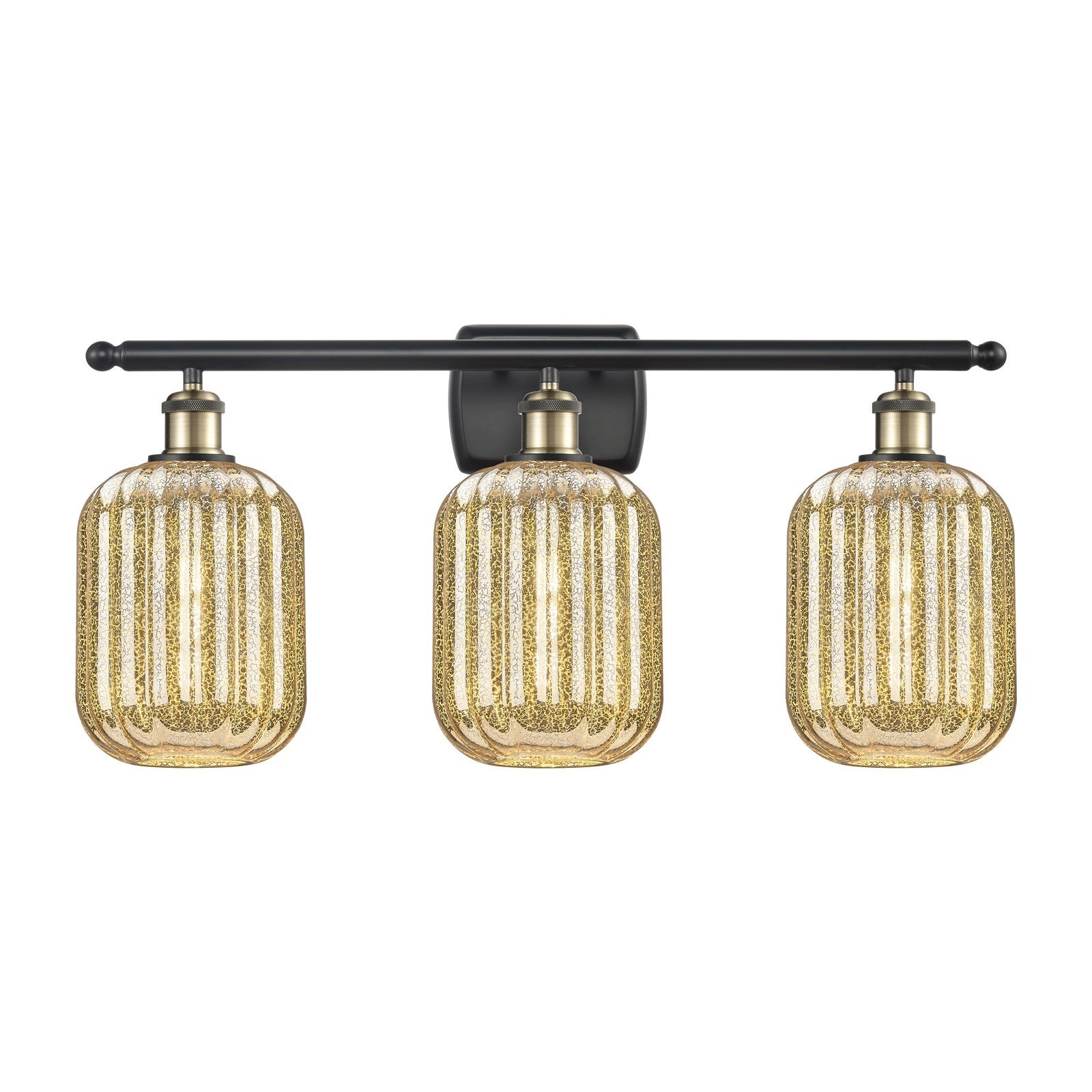 Innovations Preston Cylinder 27in 3-Light Bath Vanity Light | Industrial Black Antique Brass and Mercury Glass | Bathroom | Model 516-3W-BAB-G460-7ME
