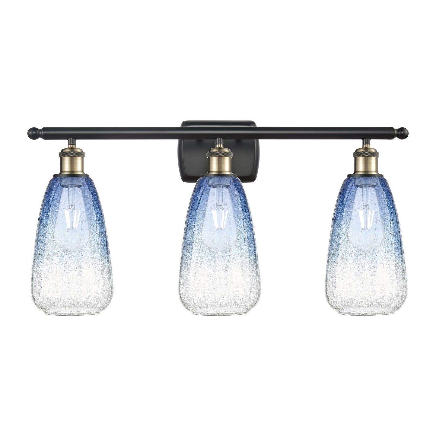 Innovations Brookhaven Almond 26in 3-Light Bath Vanity Light | Industrial Black Antique Brass and Sapphire Blue Glass | Model 516-3W-BAB-G480-6SB