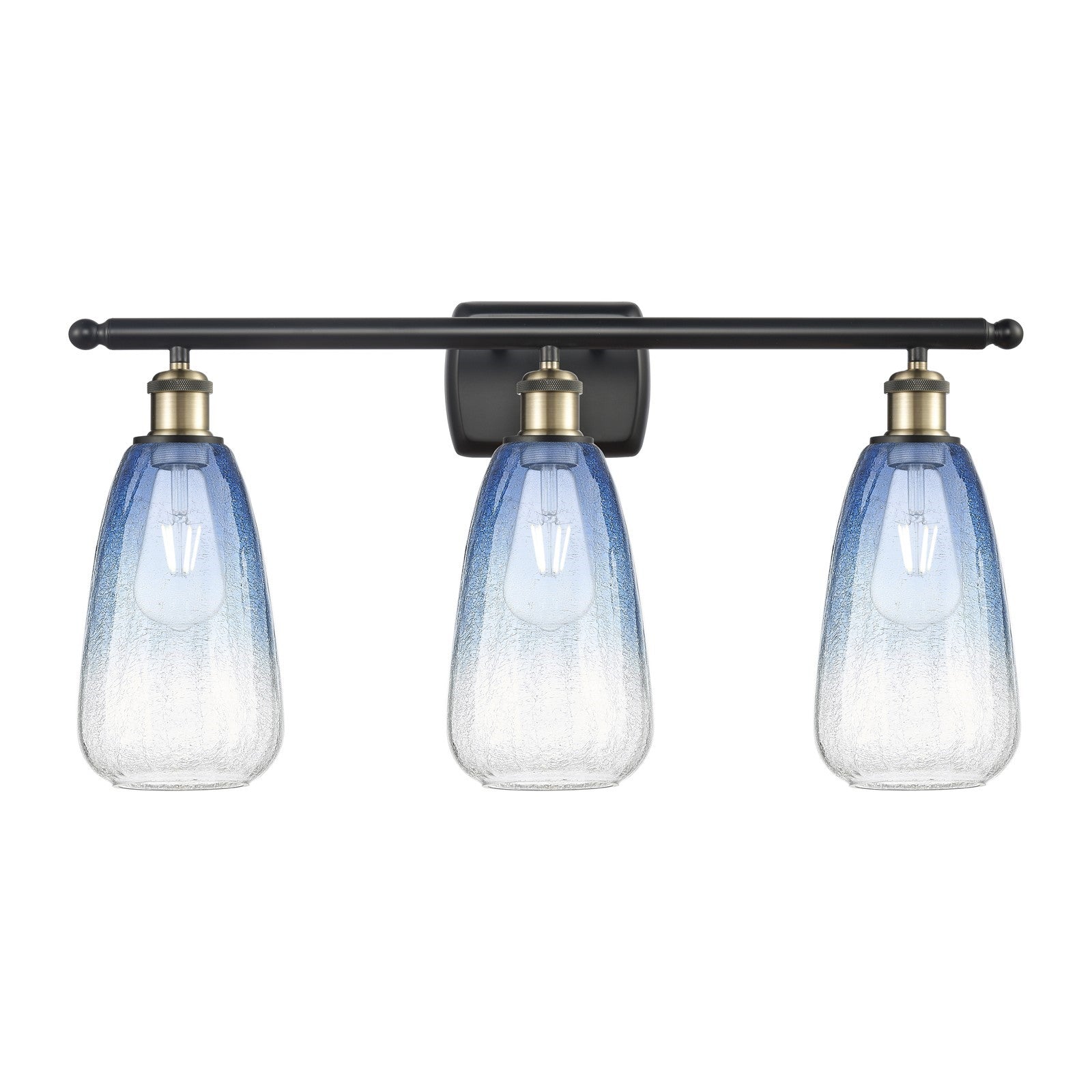 Innovations Brookhaven Almond 26in 3-Light Bath Vanity Light | Industrial Black Antique Brass and Sapphire Blue Glass | Model 516-3W-BAB-G480-6SB