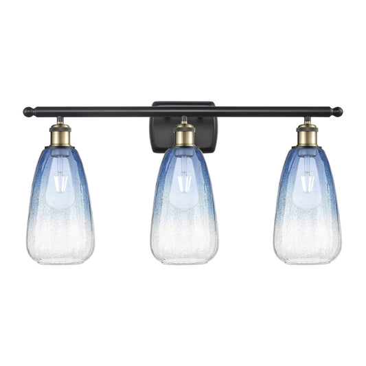 Innovations Brookhaven Almond 26in 3-Light Bath Vanity Light | Industrial Black Antique Brass and Sapphire Blue Glass | Model 516-3W-BAB-G480-6SB