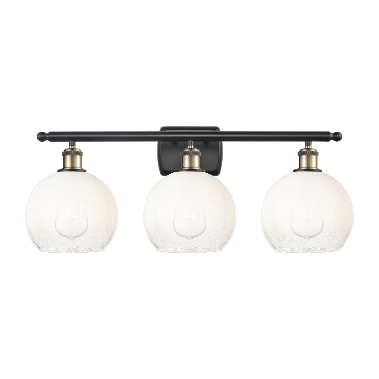 Innovations Brookhaven Globe 28in 3-Light Bath Vanity Light | Industrial Black Antique Brass and Opal Glass | Bathroom Vanity | Model 516-3W-BAB-G483-8OP